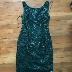 Dark Green Sequined Cocktail Dress Size 4